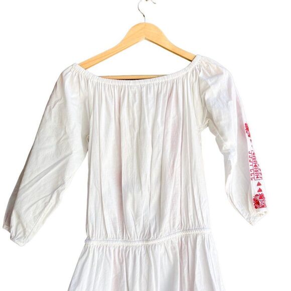 Pampelone Bardot White Red Embroidered Off the Shoulder Tunic Dress Cover Up - Picture 10 of 11